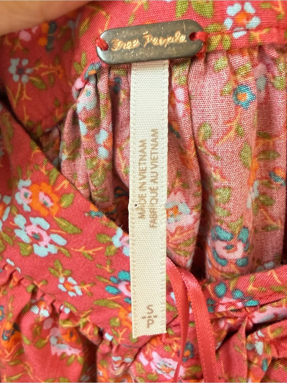 Free People Coral Red Floral Smocked Mini Dress - Picture 4 of 5